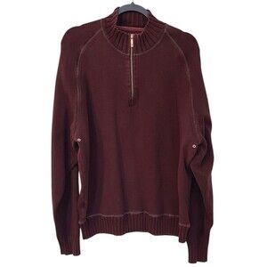 Tommy Bahama Burgundy Mens XL Quarter Zip Pullover Heavy Sweater Top Cabincore